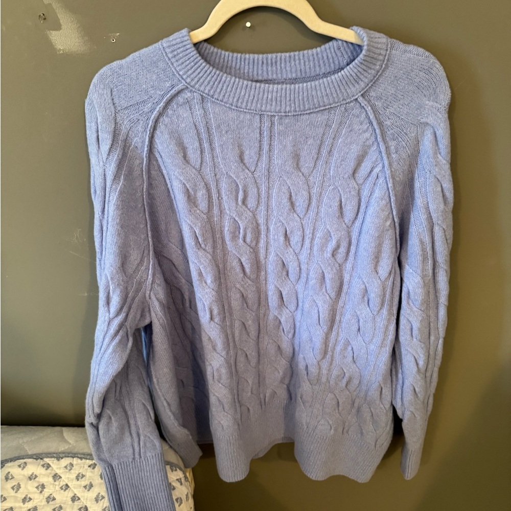 Aerie Blue Crew Neck Cable Knit Sweater